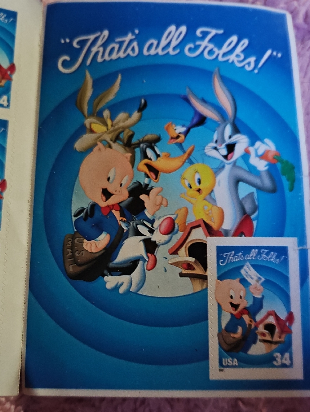 Porky Pig "That's all Folks!" Looney Tunes 2000 Stamp Souvenir Sheet
